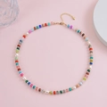 Bohemian colorful gemstone and freshwater pearl beaded necklace with gold clasp - Necklace