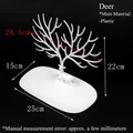 White deer antler jewelry organizer stand in plastic with oval base tray 25x22cm - Deer Rack / PE Open Bag / White