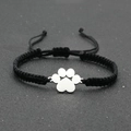 Handmade woven dog paw bracelet in stainless steel with adjustable black lucky cord - Black
