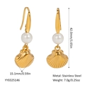 Detailed size specifications for pearl shell pendant earrings in gold stainless steel - Golden Shell Pearl Style (YYE025146)