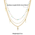 Collana a tre strati in acciaio inossidabile dorato con croce e perle colorate - Oro 3 Strati Croce Perline Colorate