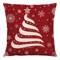 Red Christmas pillow cover with white snowflake and stylized ribbon tree design - Red Line Christmas Tree