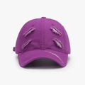 Distressed dark purple baseball cap with ripped details and twill canvas texture - Rose Red