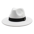 Chapeau fedora blanc en laine avec ruban noir et élégante plume décorative - Blanc