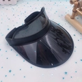 Black transparent PVC sun visor hat with fabric trim and elastic headband for summer sun protection - Black-Elastic Band