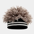 Détail du bonnet en tricot noir avec rayures blanches et perruque grise bouclée - Taille unique / Kaki