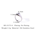 Detailed view of polished 304 stainless steel teardrop ring with 6.3mm width parameters - Adjustable Open / Silver - Fluid Line - S1573