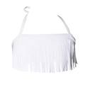 Girls white halter bikini top with fringe tassels made of high elastic nylon material - 104 / White Tassel Bikini Top