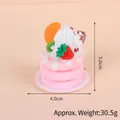 Pink waffle cream cake keychain with strawberry and fruit details, 5cm height charm - Gold Bead Chain / 032 White Cream Cake