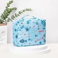 Waterproof light blue travel toiletry bag with colorful sea life pattern and handle - 21*8*17cm / Fish Blue