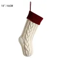 18 inch red and white knitted Christmas stocking with large cable knit texture pattern - Ivory Body/Purple Red Cuff