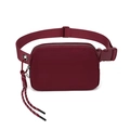 Waterproof burgundy nylon sports belt bag with adjustable strap and carabiner clip - Red