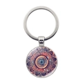 Mandala Flower of Life keychain with silver metal ring and glass dome pendant ornament - Style 10 / Silver