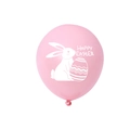 Dettaglio di un palloncino in lattice rosa con stampe di coniglio bianco e uova di Pasqua - Rosa