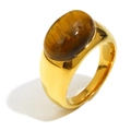 Vintage 18K gold plated stainless steel ring featuring an oval brown tiger eye stone - Oval Tiger Eye Ring - Gold - Size 6