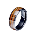 Men's titanium steel ring in black finish featuring dual inlaid natural wood grain bands - US 6 / Black