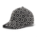 Detail of white geometric embroidery on black baseball cap from 45-degree angle - One Size / Black A
