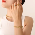 Elegant gold jewelry set with green gemstones, necklace, bracelet and rings for women - Gold Color Light Green Zirconia Bracelet-16+5cm