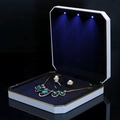 White LED jewelry gift box with gold trim and velvet lining for necklace sets - Large Set Box / White