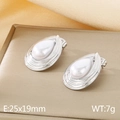 French style drop-shaped pearl earrings with silver textured frame 25x19mm - Style D Steel Silver Teardrop (KE115676-KFC)