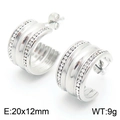 Silver-finished C-shaped titanium earrings with rows of white crystals, size 20x12mm - Large Diamond Style(KE114929-K)