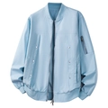 Chaqueta bomber para hombre azul claro con cuello acanalado y bolsillo de manga - M / Azul claro