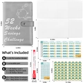 Grey A5 PU leather 52-week savings challenge binder set with cash envelopes and red pen - Gray