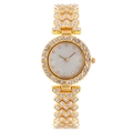 Elegant gold quartz watch with shell dial and sparkling rhinestones for women - Gold