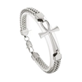 Pulsera para hombre de acero inoxidable plateada con cadena Franco y cruz Ankh pulida - Color Acero