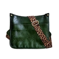 Dark green crossbody bag with leopard print canvas strap and gold-tone hardware - Green