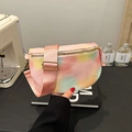 Pastel macaron tie-dye crossbody chest bag in lychee pattern PU leather with pink strap - Colorful