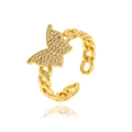 Detail of 18K gold-plated butterfly ring featuring cuban link band and zircon stones - Gold-Butterfly Cuban Chain