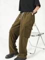 Pantalón cargo de pana marrón para hombre con múltiples bolsillos y un corte recto clásico - S / Caqui