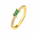 Elegant gold open ring with emerald-cut green gemstone and pavé cubic zirconia accents - Gold Green Zirconia
