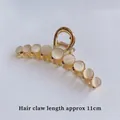 Elegant 11cm golden wheat ear claw clip with cream gemstones for thick hair styles - Nine Round Bead Claw