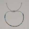 Bohemian seed bead bracelet with grey adjustable cord and colorful block patterns - Grey Rope Blue White Green Gold Beads (MI-B230001F)