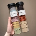 Jar of multi-colored high elastic hair ties in various pastel shades for ponytails - Macaron + Coffee Series (200 Pcs/Can)