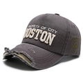 Gorra de béisbol gris oscuro desgastada con bordado Boston y detalles de roturas - Ajustable / Gris