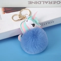 Pink and green PU unicorn keychain with a soft blue faux fur ball and gold ring - Light Gold 4-Link Lobster Clasp / 8cm New Sky Blue Unicorn