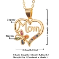 Golden heart pendant necklace with Mom lettering and zircon butterfly details - Gold-D375