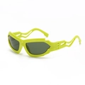 Futuristic neon yellow sunglasses with wave-shaped hollow temples and dark grey lenses - Solid Green