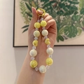 Handmade beaded phone strap with yellow hearts and glossy acrylic beads for cute accessories - Yellow White Combo