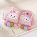Pink cartoon rabbit knit gloves with convertible flip-top design for kids winter warmth - 4-10 Years / Rabbit-Pink