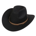 Detail of a black felt cowboy hat featuring a brown faux leather band and metal buckle - M (56-58cm) / 165 Series-Rectangular Metal Buckle / Black