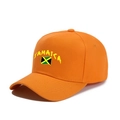 Vue détaillée de la casquette orange à cinq panneaux avec drapeau jamaïcain - Réglable / Orange