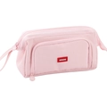 Pink telescopic canvas pencil case with zipper closure and front brand patch - Boat-shaped Window Type / Pink