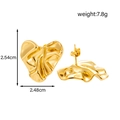 Golden irregular pleated heart stud earrings in geometric fan-shaped metal design - Irregular Heart Style (ER-1573)