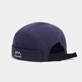 Detail of navy cotton docker hat featuring adjustable strap and mountain embroidery - Adjustable / Navy Blue