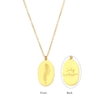 Golden oval July Larkspur birth flower pendant necklace with double-sided engraving - July Larkspur