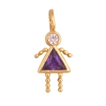 Elegant 18K gold plated brass girl pendant with purple triangular zircon stone - Girl - Feb (Purple)